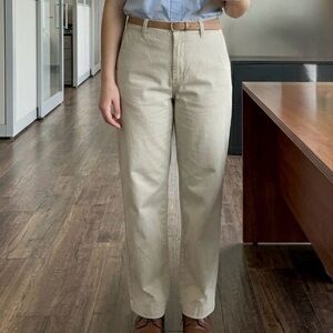 Vintage Calvin Klein Khaki Chinos High-Rise Straight Wide-Leg Pants Tan Beige 6